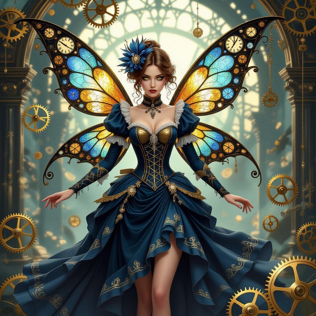 Steampunk Fairy with Clockwork Wings and Gears