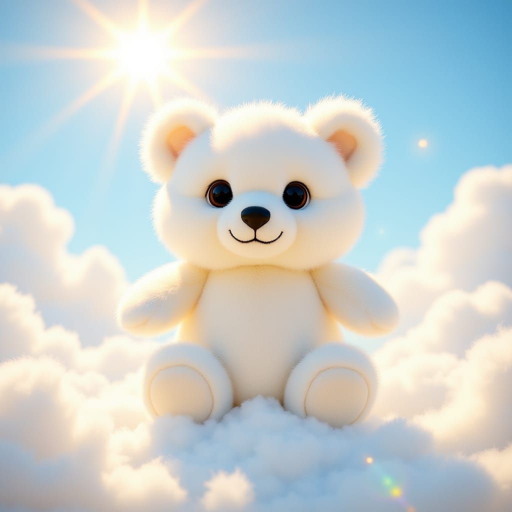 Fluffy Cloud Teddy Bear in Ethereal Sunshine