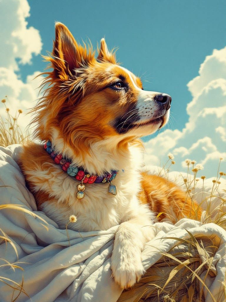 Candy-Colored Hyperreal Dog in Sun, 1960s Camp Style