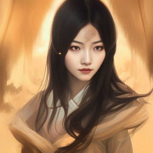 Chinese Woman Portrait with Dragon and Peach