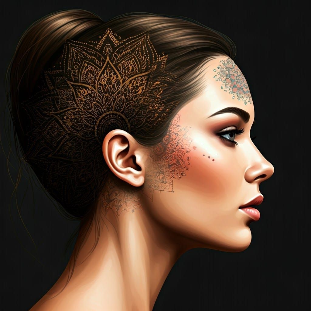 Woman's Profile with Mandala Face Art