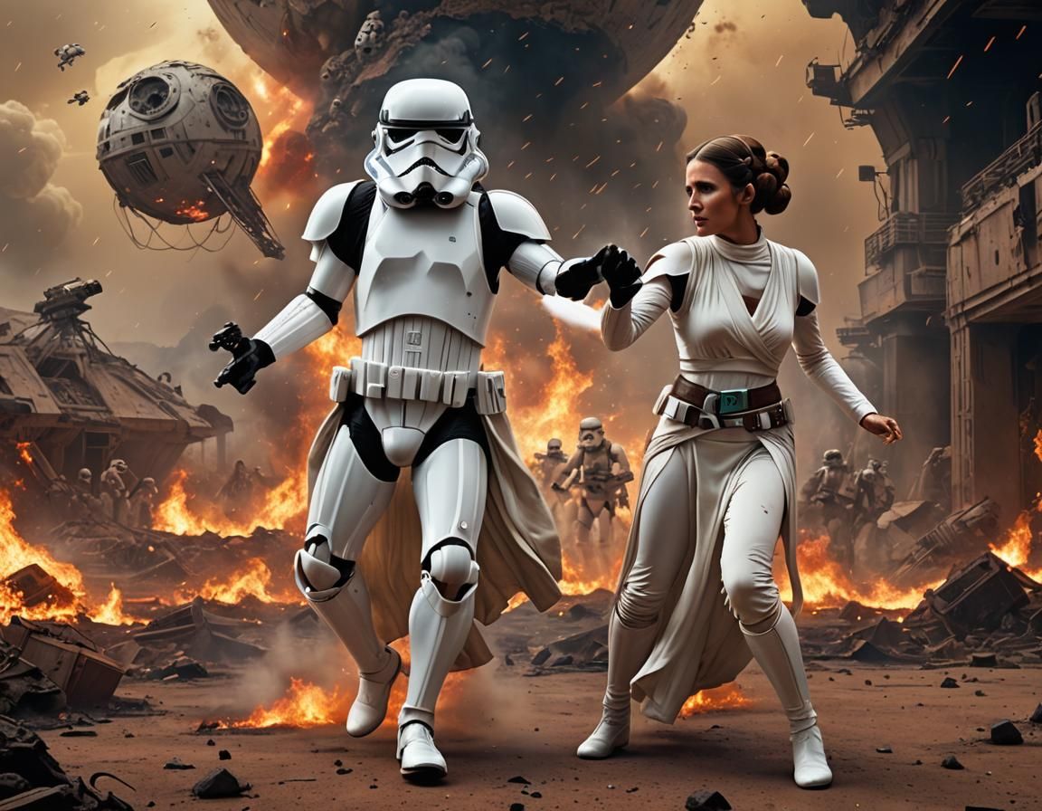 Princess Leia Dances with Stormtrooper on Burning Planet