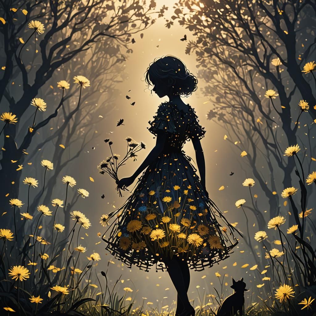 Dandelion Dress: Silhouette Girl in Fantasy Art
