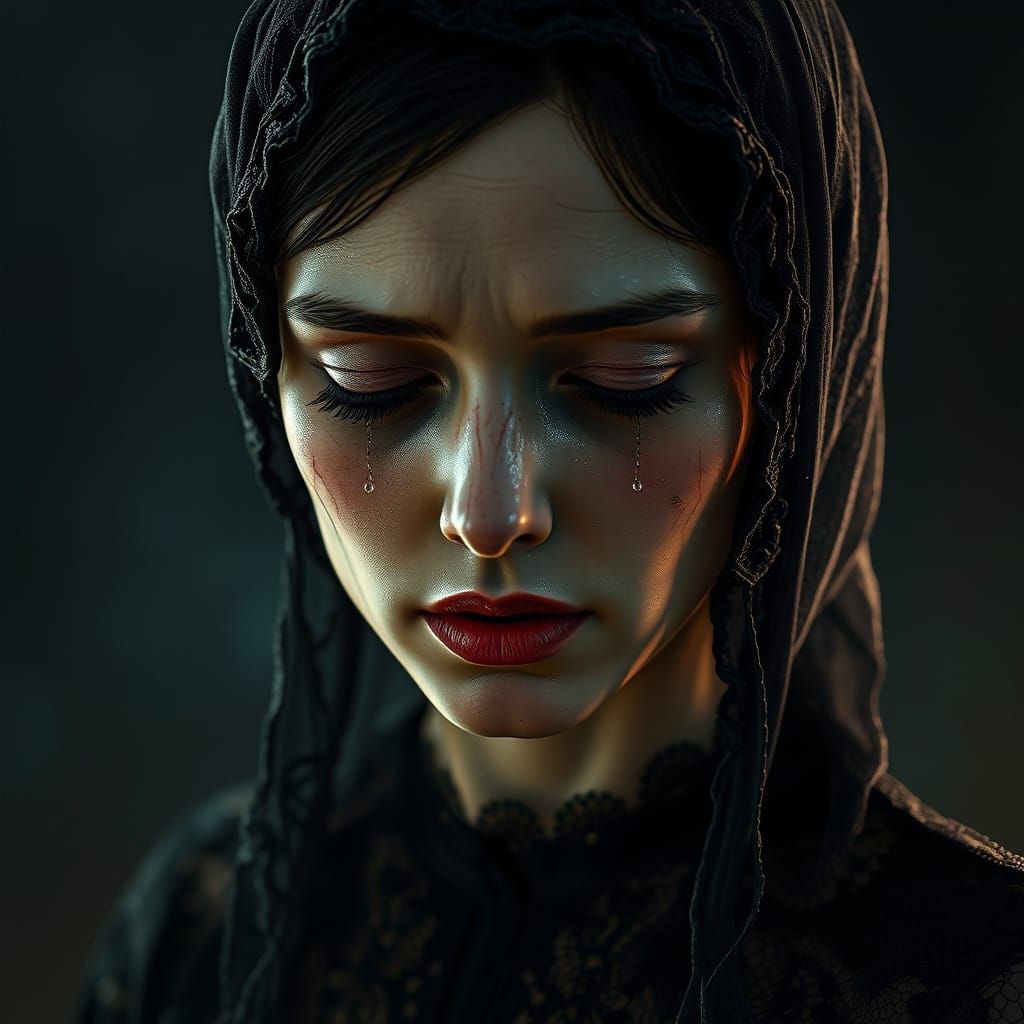 Woman's Cracked Skin Decay in Vintage Horror Film Style