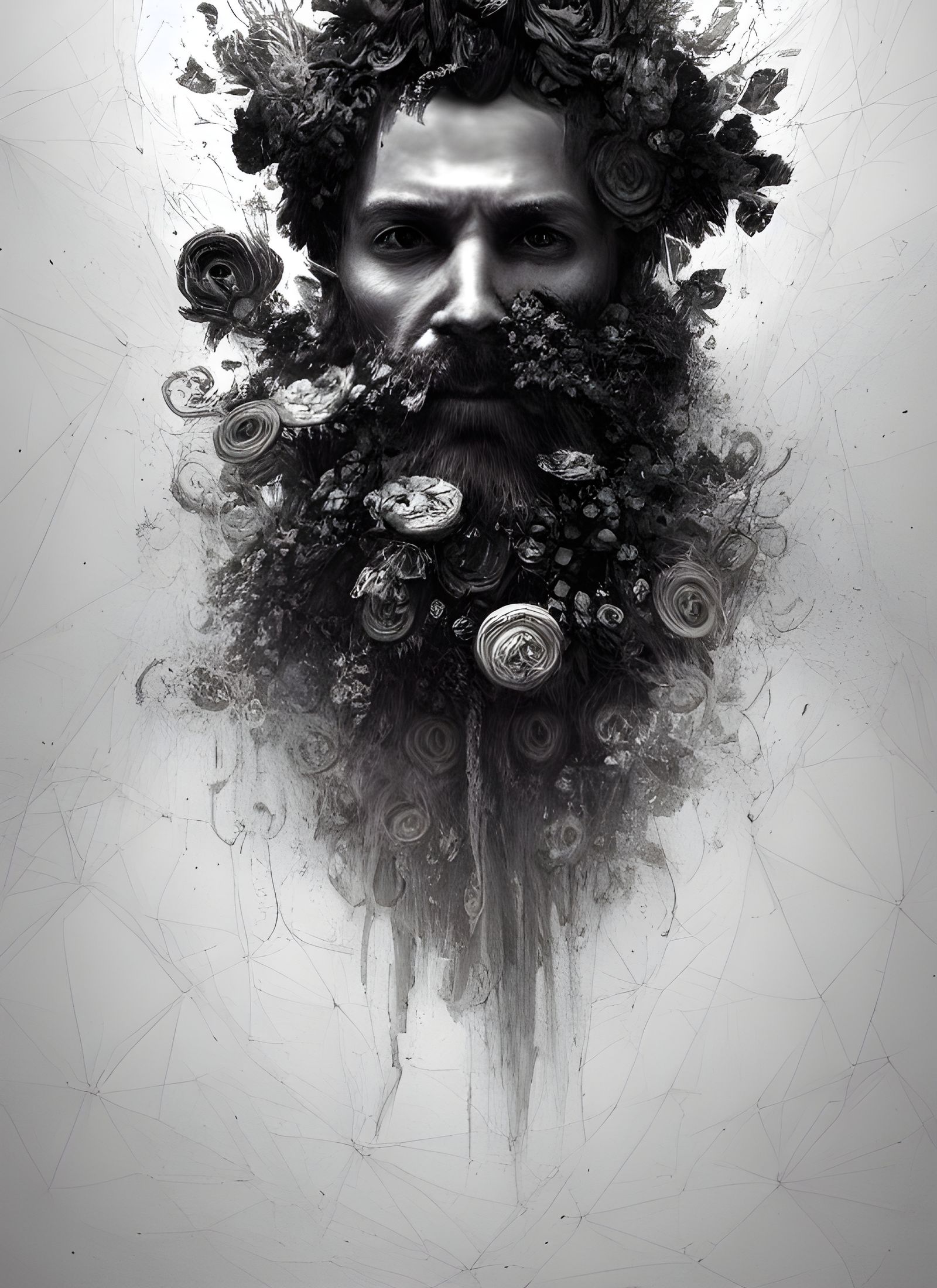 Detailed Portrait of Man with Floral Beard