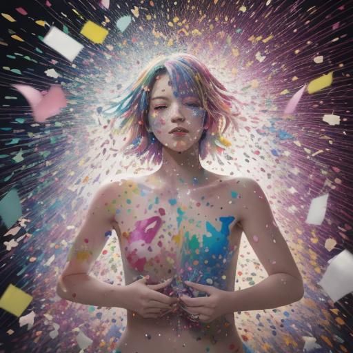 Confetti Explosion: Watercolour Graffiti Art in Astral Style