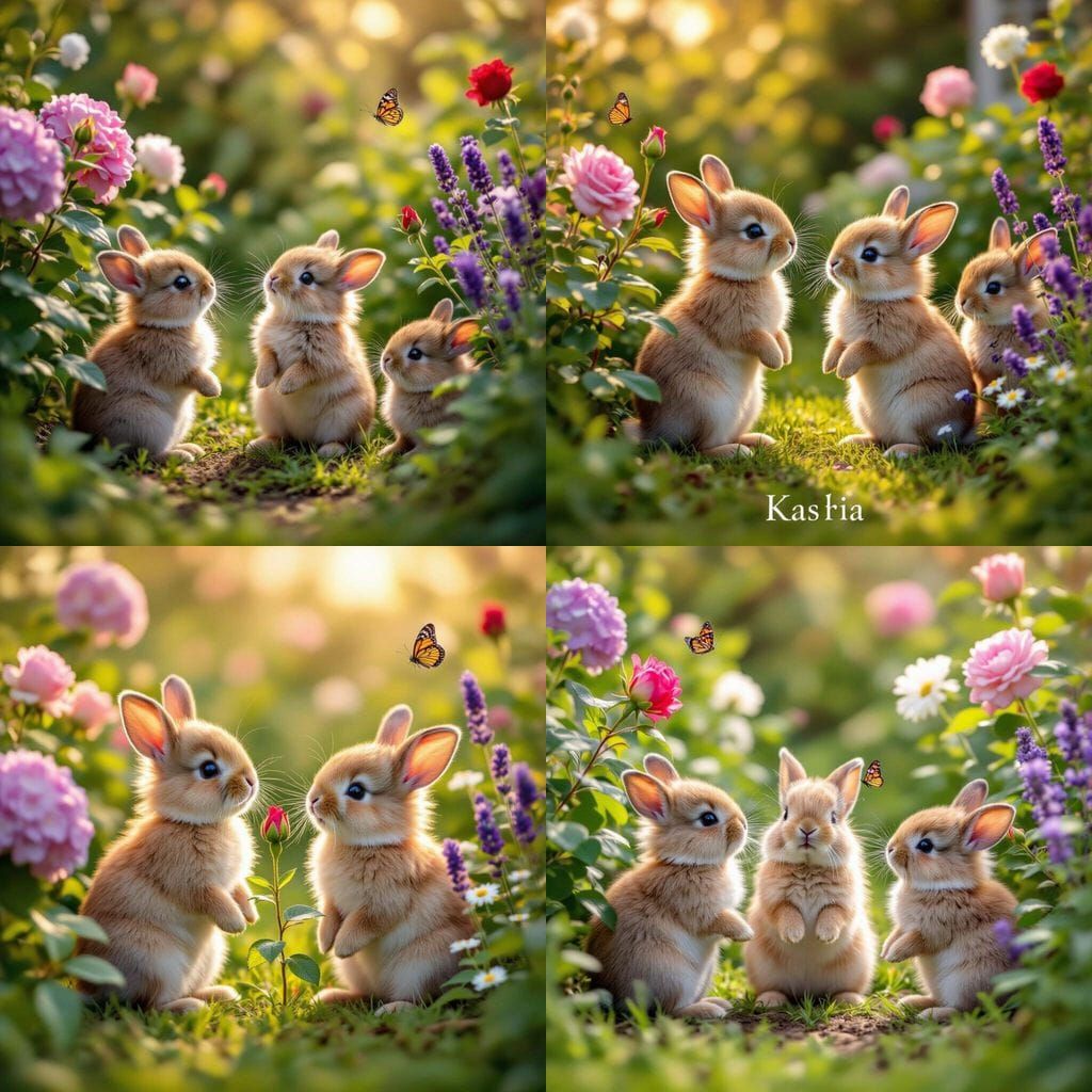 Ultra-Realistic Baby Rabbits in English Garden