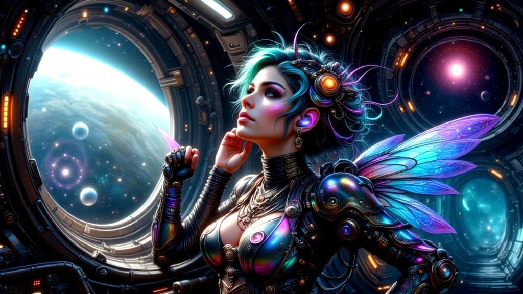 Cyborg Fairy Punk Astronaut in Retro Rocket
