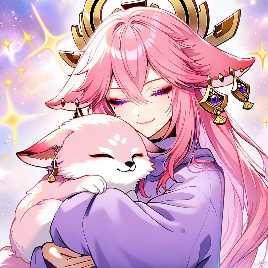 Anime Girl Yae Miko with Baby Fox
