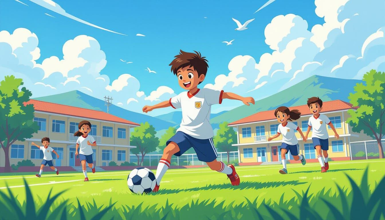 Joyful Students Playing Soccer: 3D Cartoon Animation