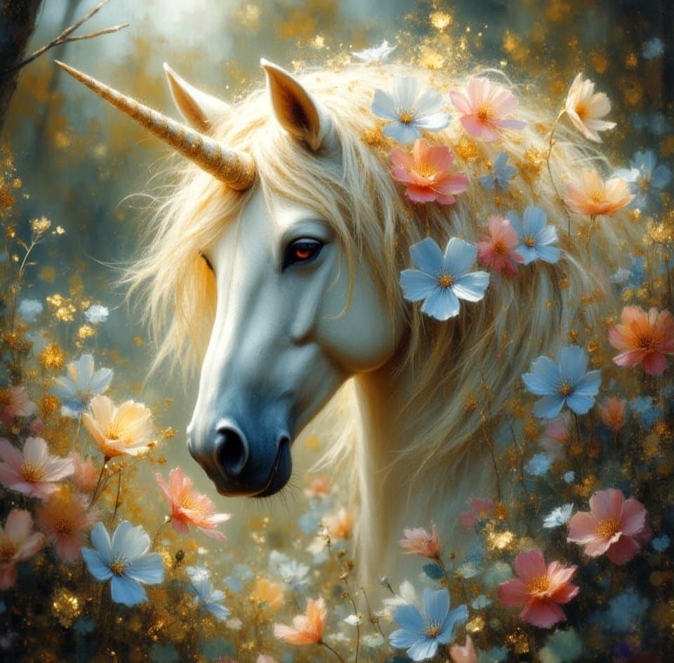 Unicorn in Mystical Forest: Impasto Style