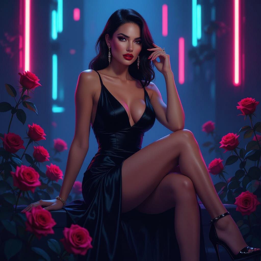 Neon Noir: Roses and Cyberpunk Fashion