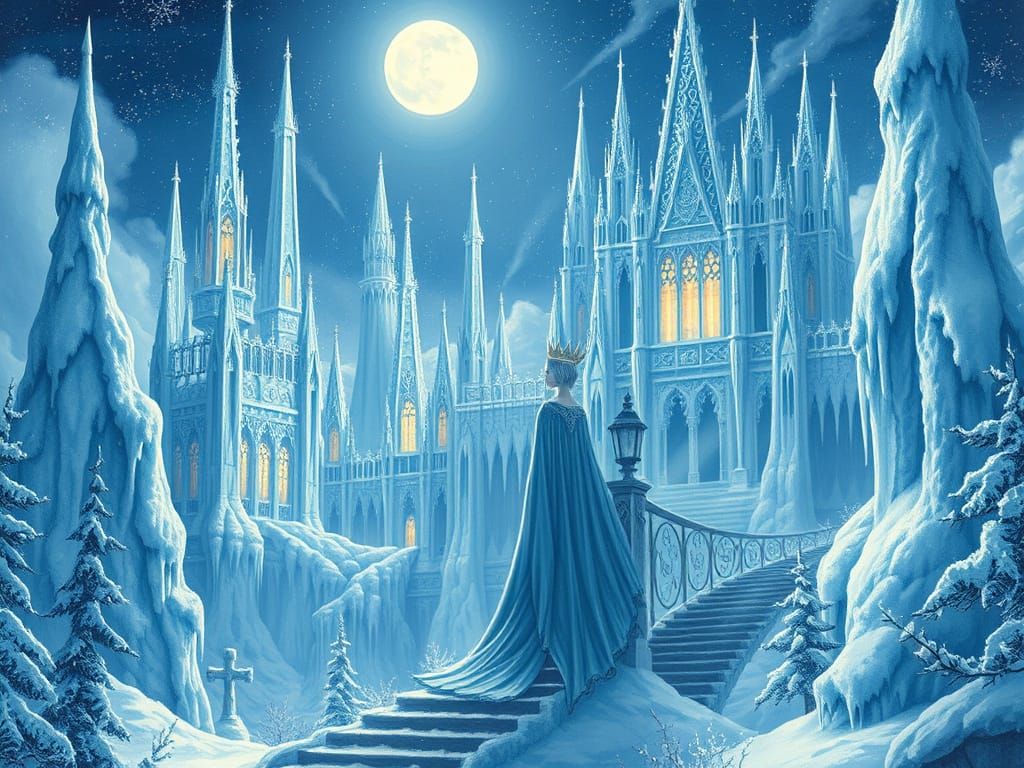 Ethereal Ice Palace with Regal Snow Queen