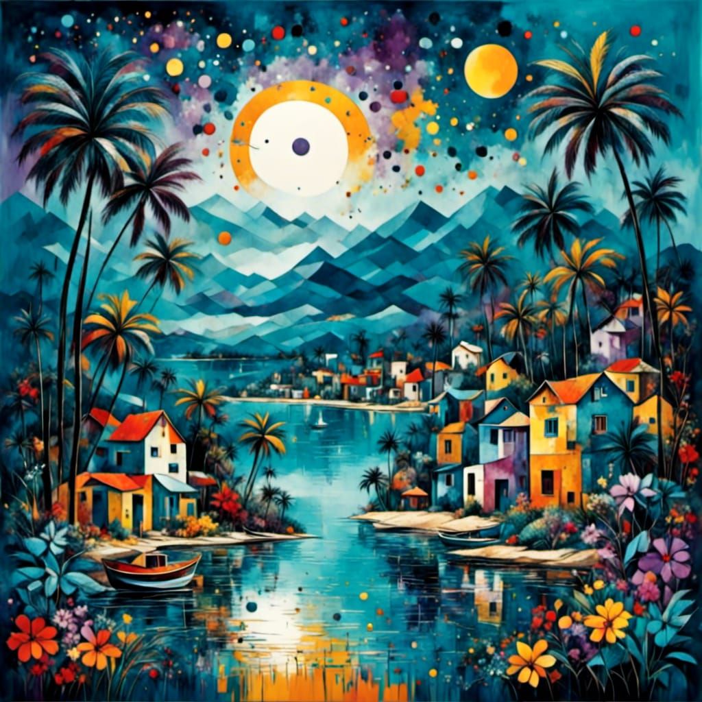 Geometric Tropical Village in Bauhaus Style