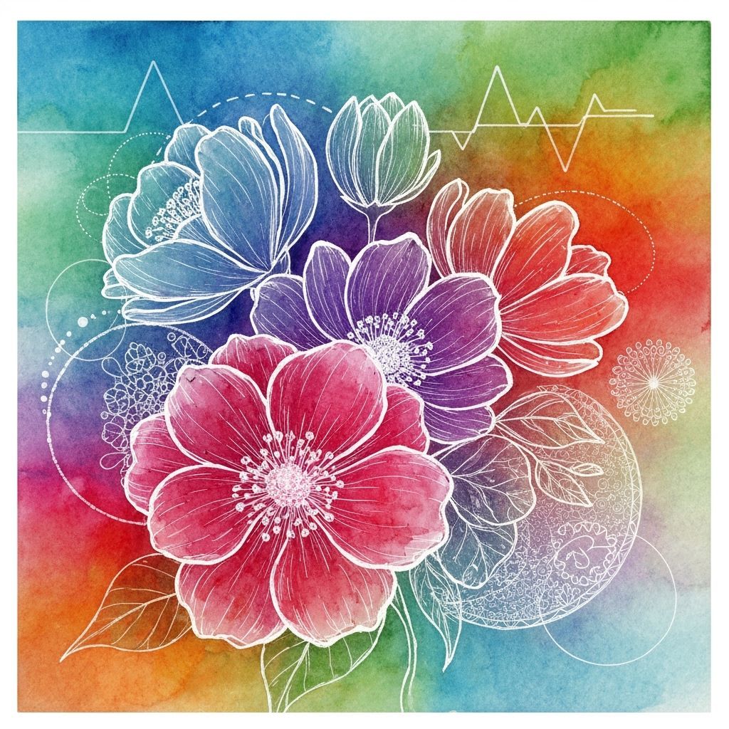 Vibrant Watercolor Flowers with Abstract Fractal Elements