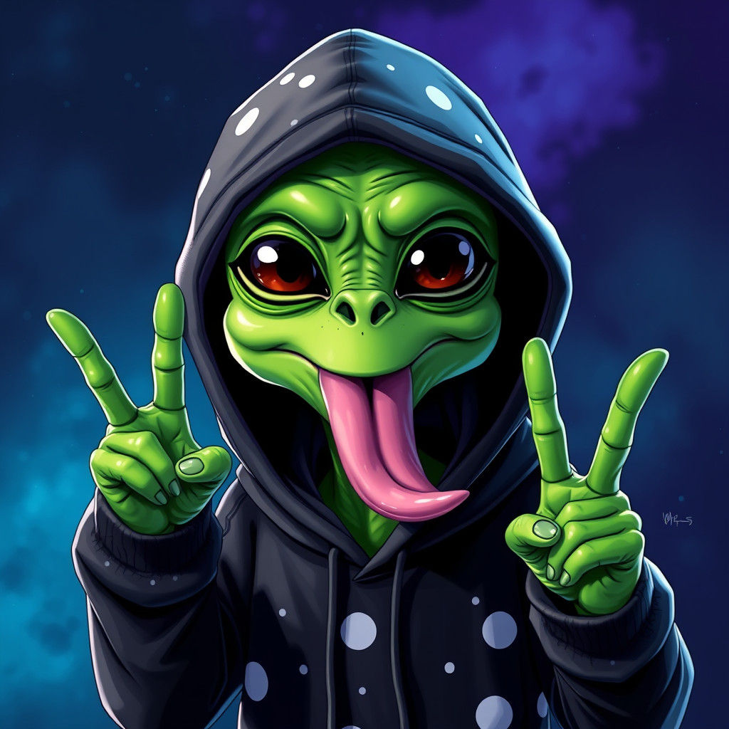 Playful Green Alien Concept Art in Sci-Fi Style