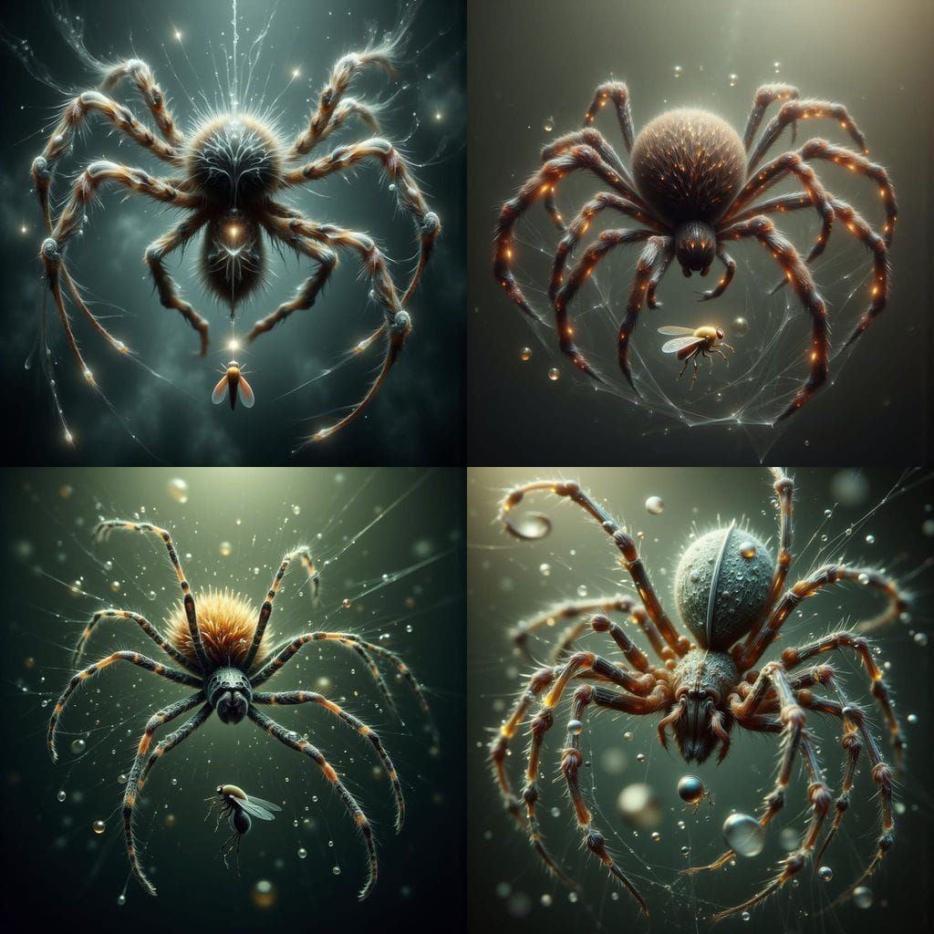 Giant Spider on Web Captures Tiny Fly