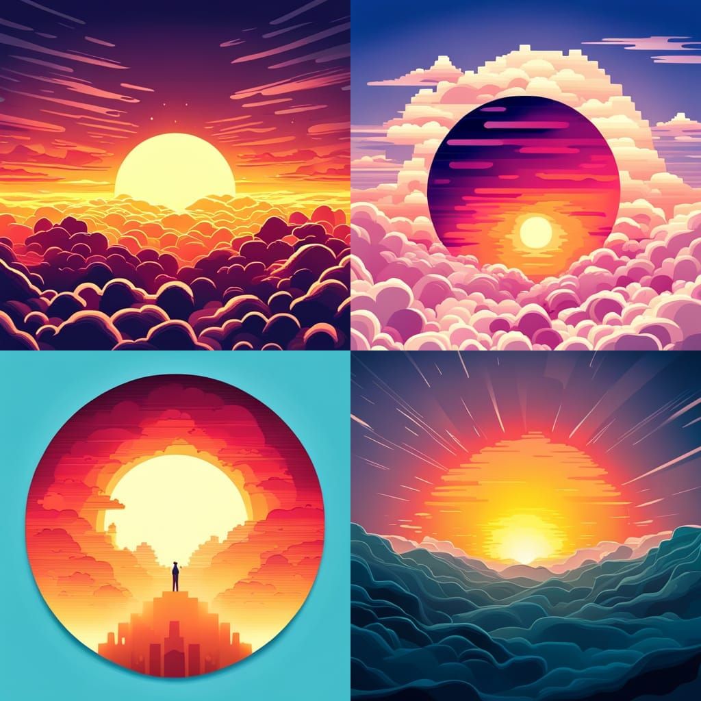 Sunset Vector Art in Rolando-Inspired Digital Style