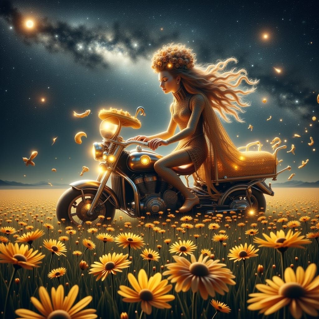 Ethereal Woman in Futuristic Landscape Under Celestial Light...