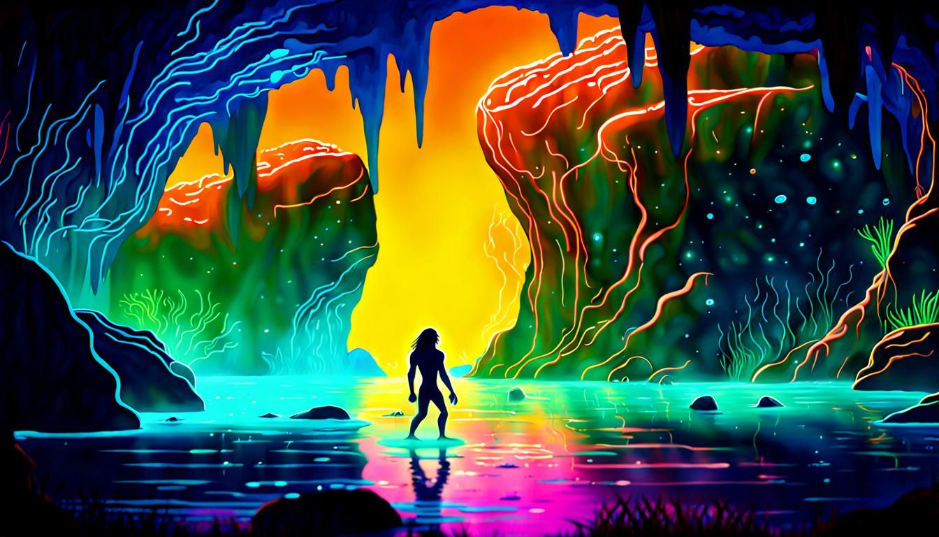 Bioluminescent Cave Art of Deepsea Caveman
