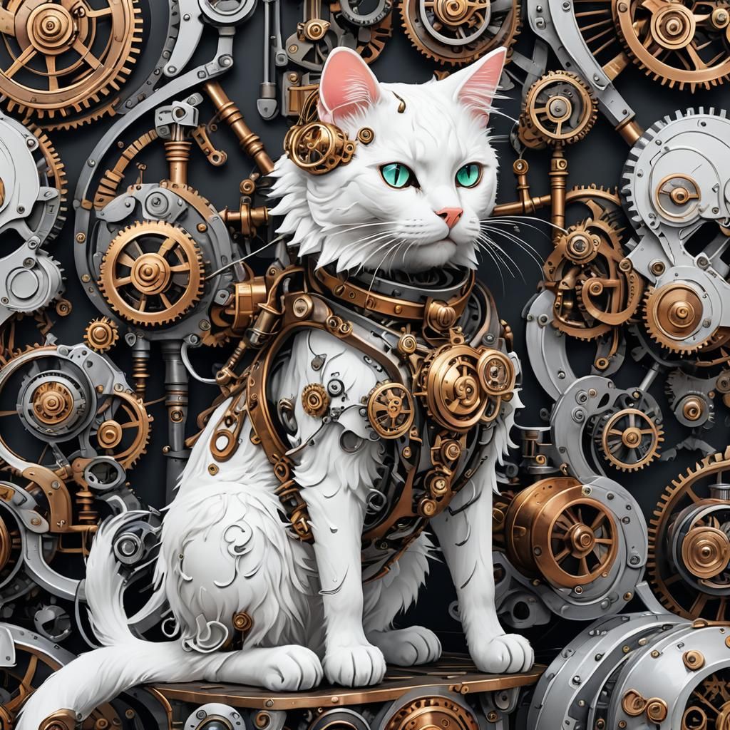 Neon Cat in Steampunk Engine