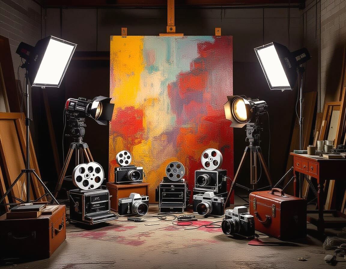 Vintage Movie Studio Scene as Oil Painting