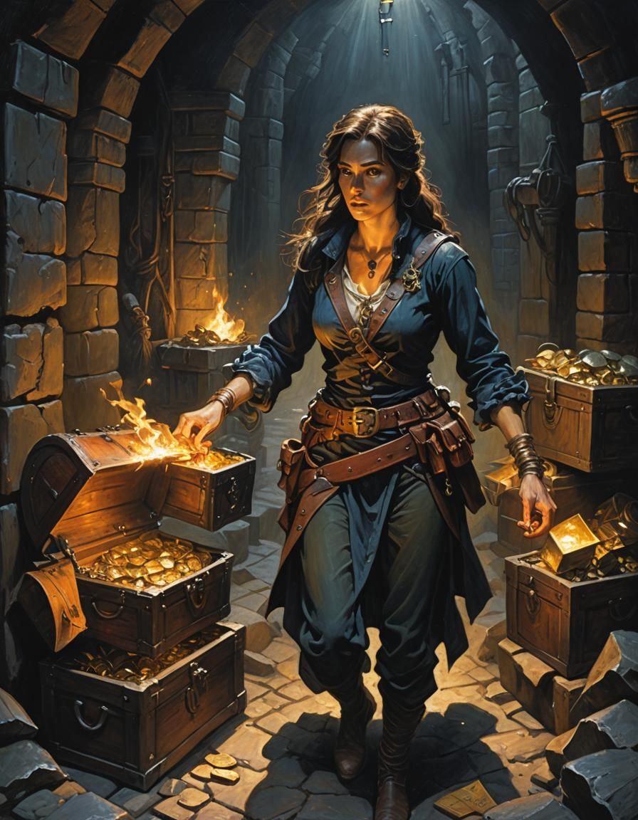 Adventurer Finds Treasure in Dark Dungeon