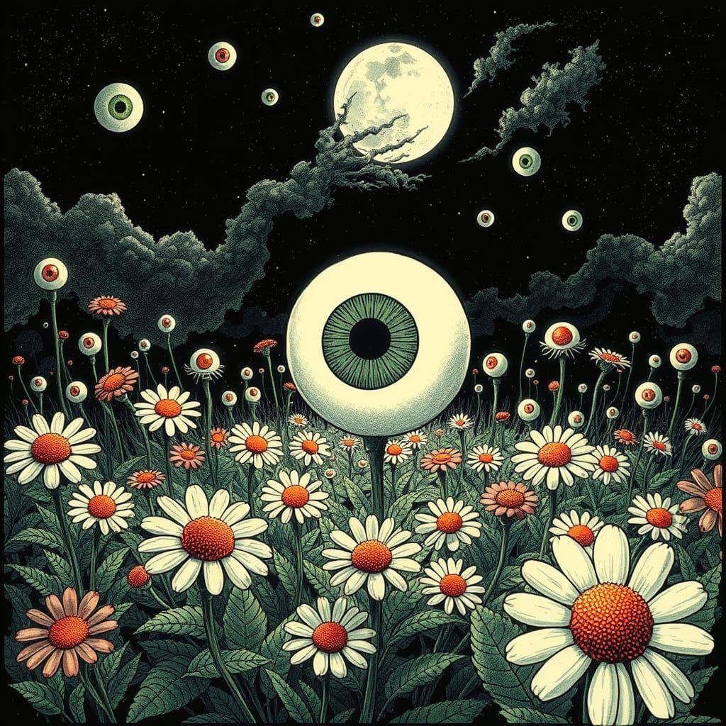Eyeball Flower Garden in Horror Manga Style