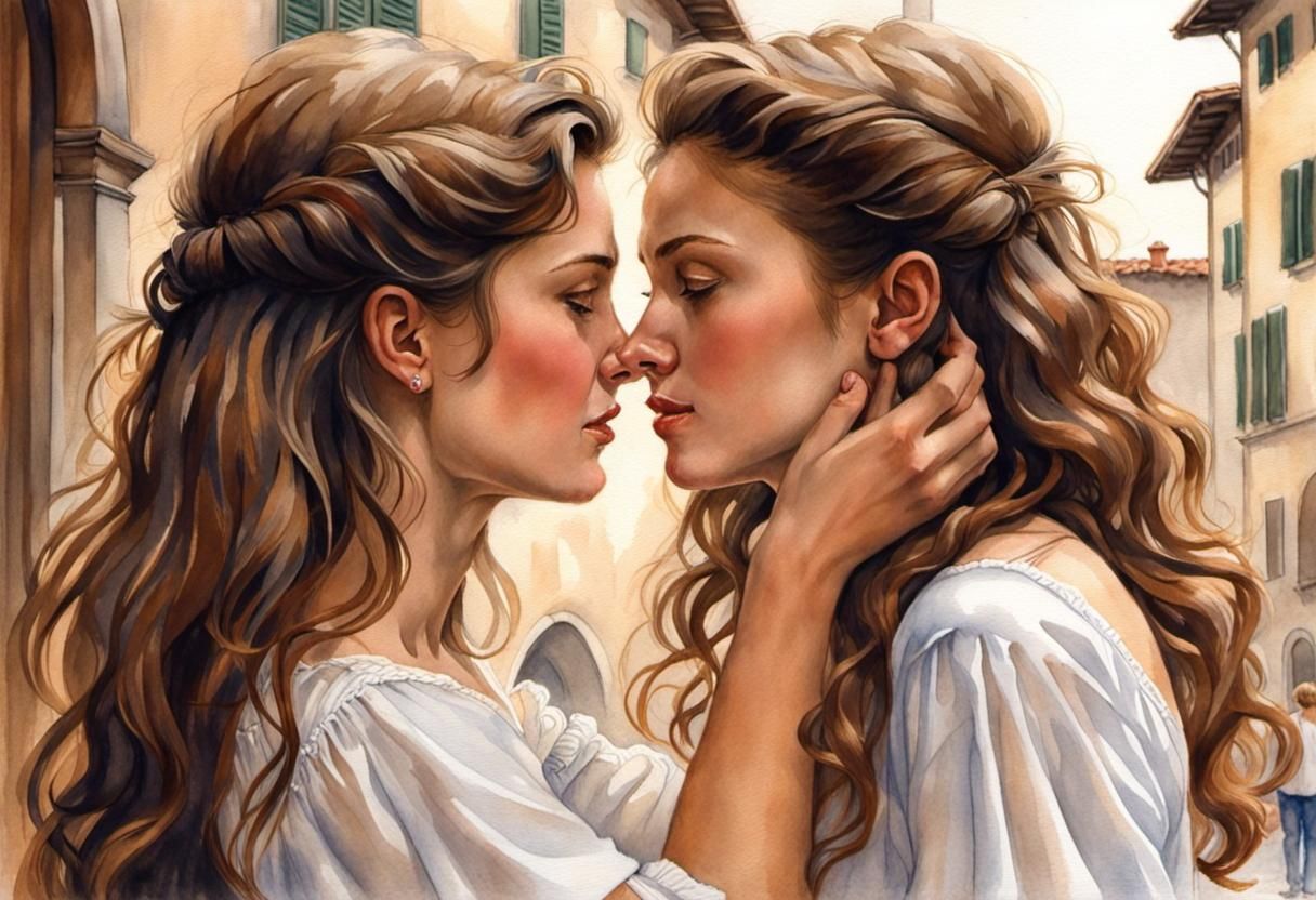 Colonial Portrait of Two Women Kissing in Florence