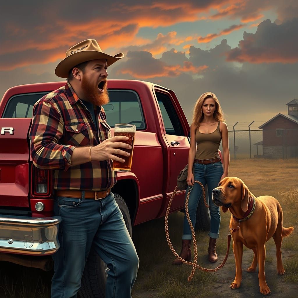 Southern Rebel Takes in the View from Behind a Pickup Truck