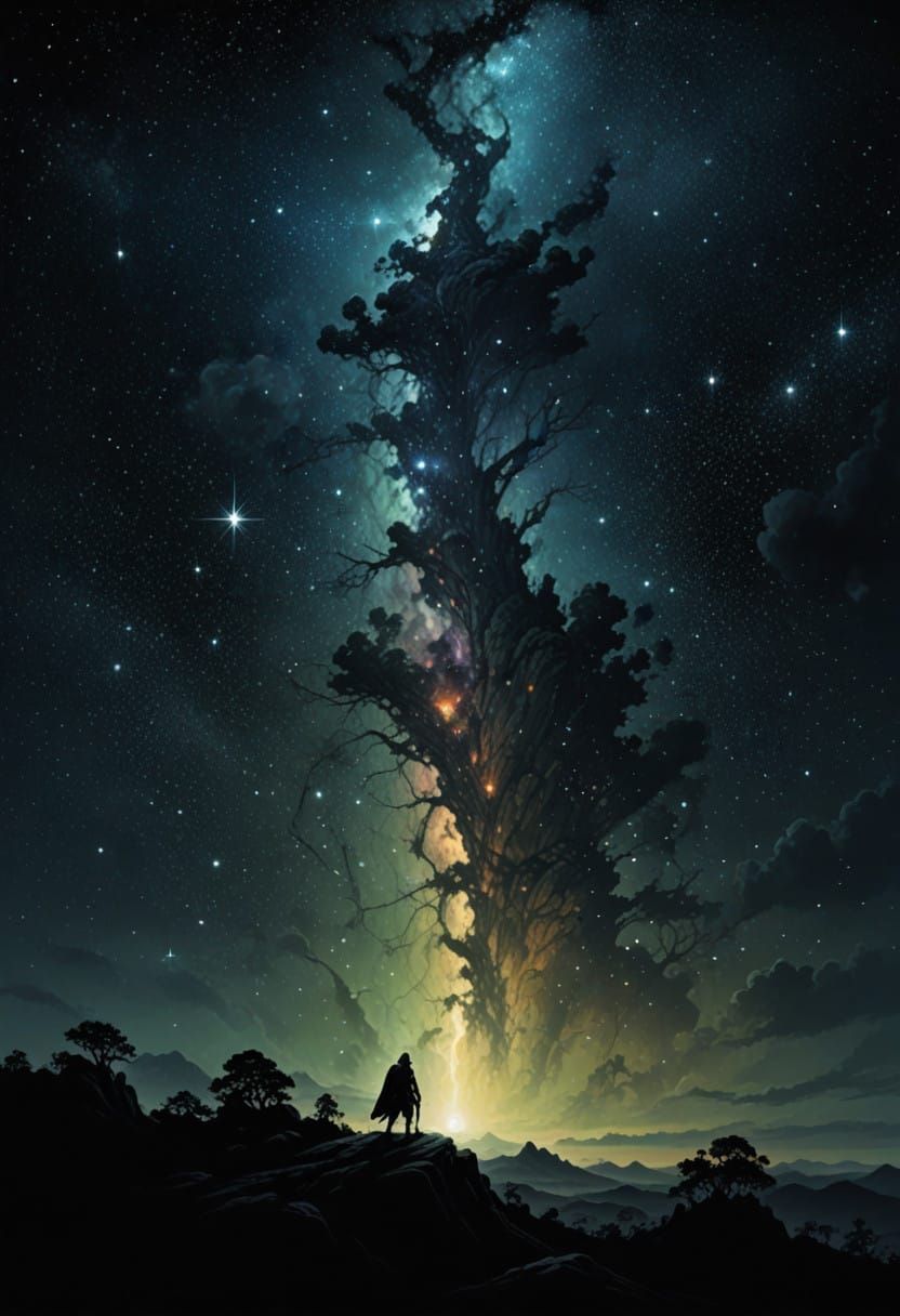 Heroic Fantasy Night Sky Illuminated in Vibrant Colors