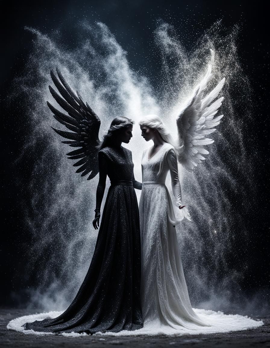 Epic Demon and Angel Dissolving into Dust