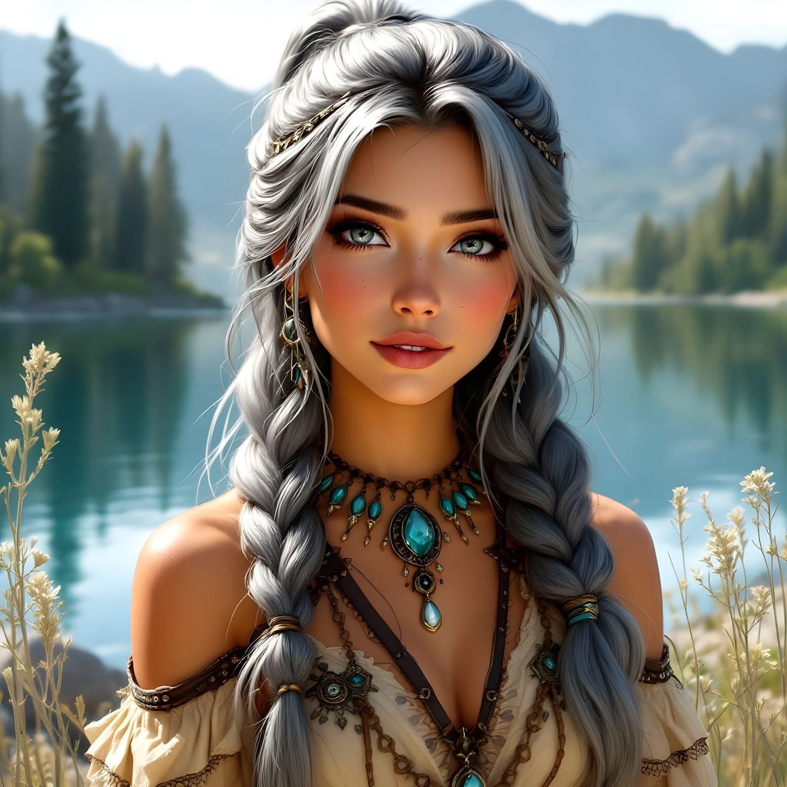 American Indian Woman Warrior Portrait