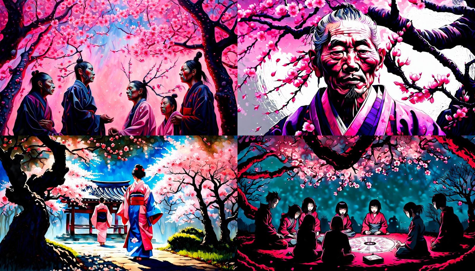Japanese Séance Under Cherry Blossom Tree in Acrylic