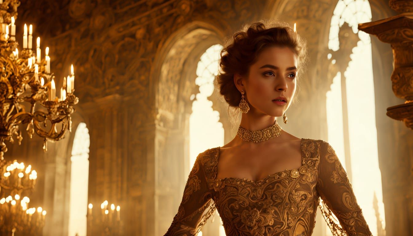 Elegant Woman in Baroque Architecture