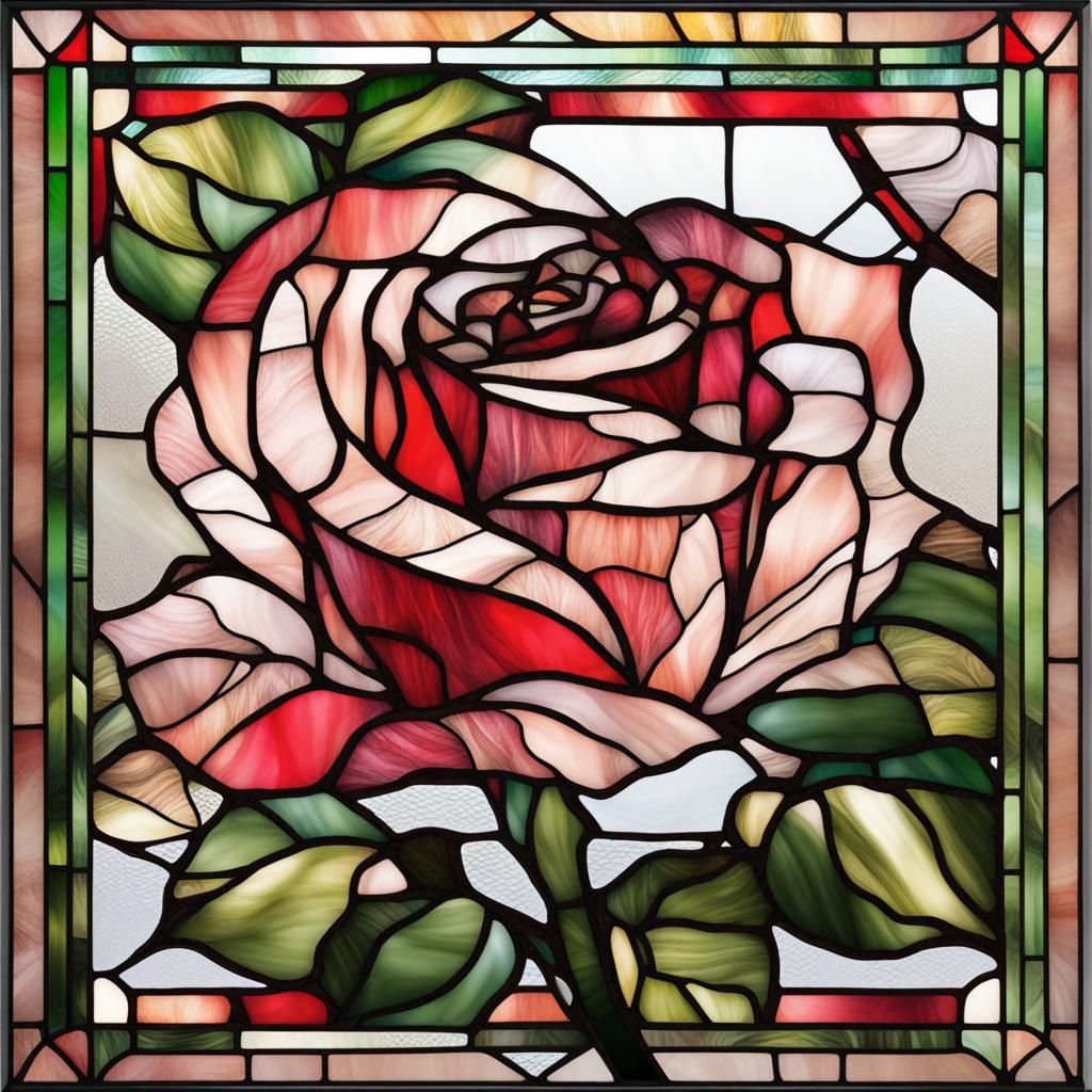 Stained Glass Red Rose Art