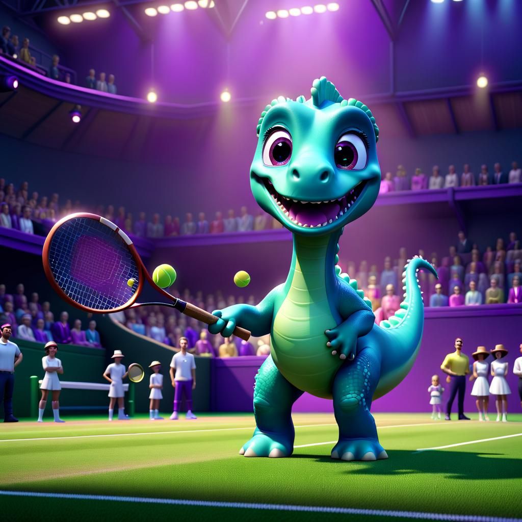Cute Nessie Monster Plays Tennis: Pixar-Style 3D Art