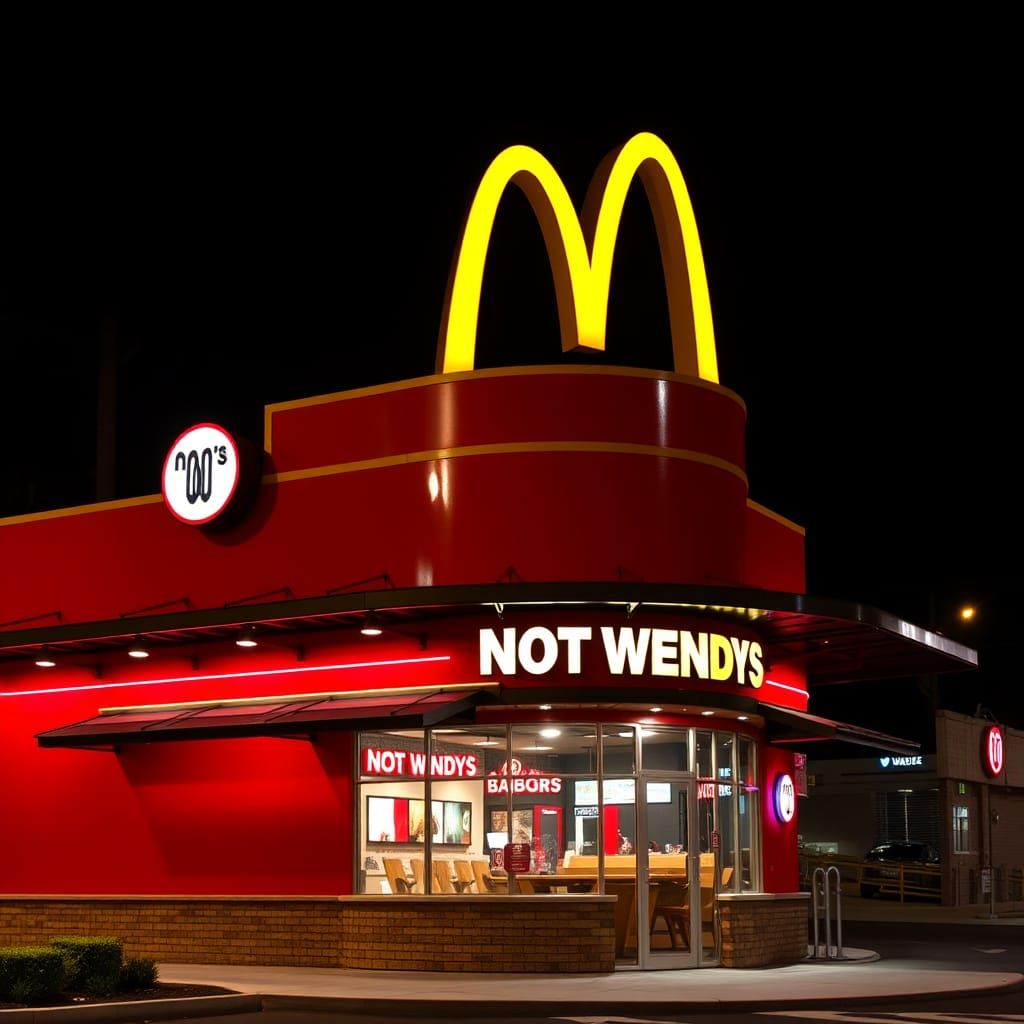 Red Burger Restaurant with Yellow M Sign