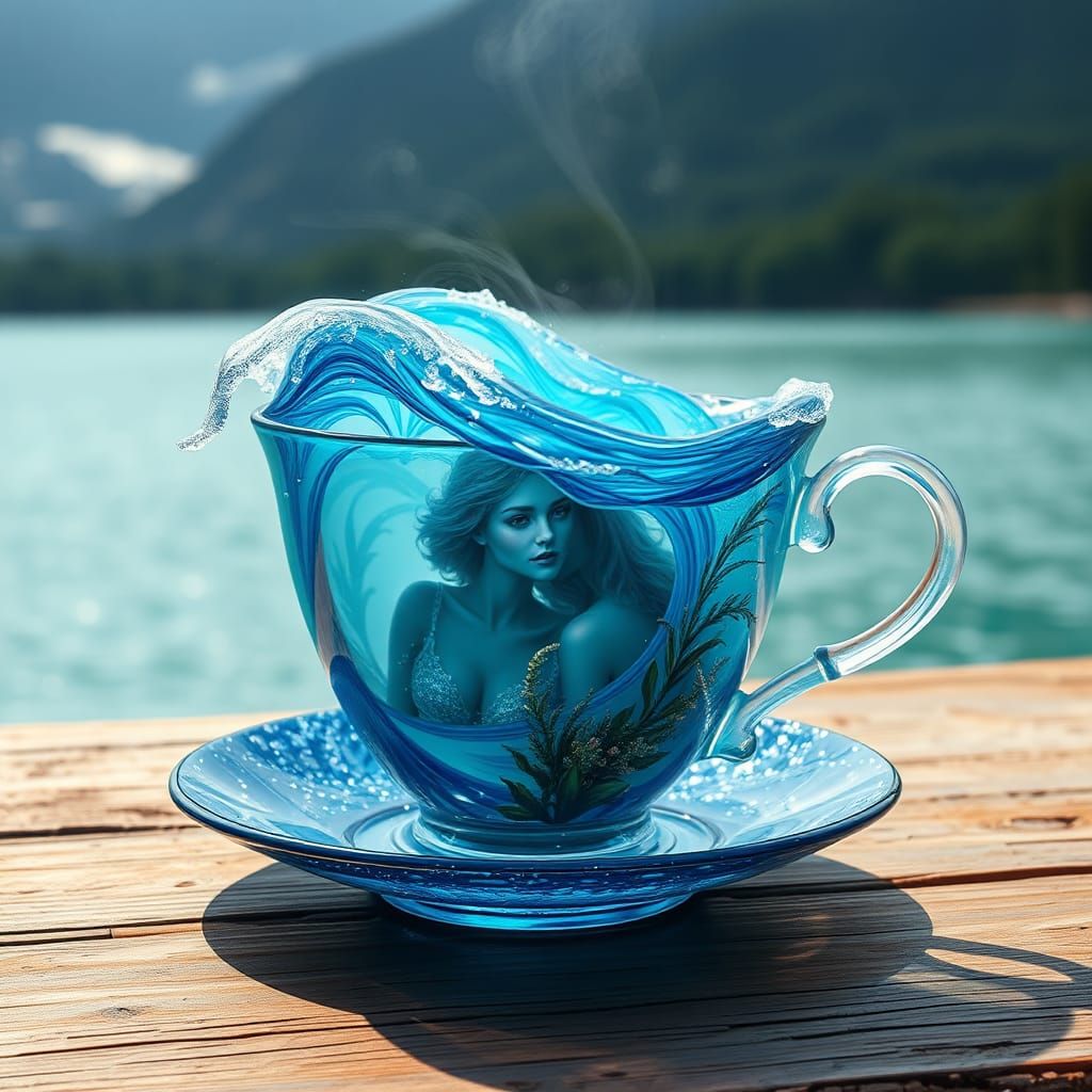 Ocean Wave Teacup with Mermaids: Ethereal Art
