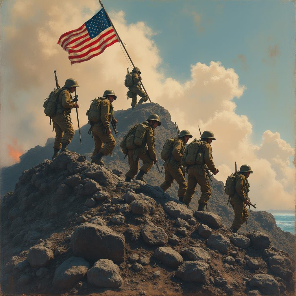 Solemn Pride on Iwo Jima's Volcanic Hill