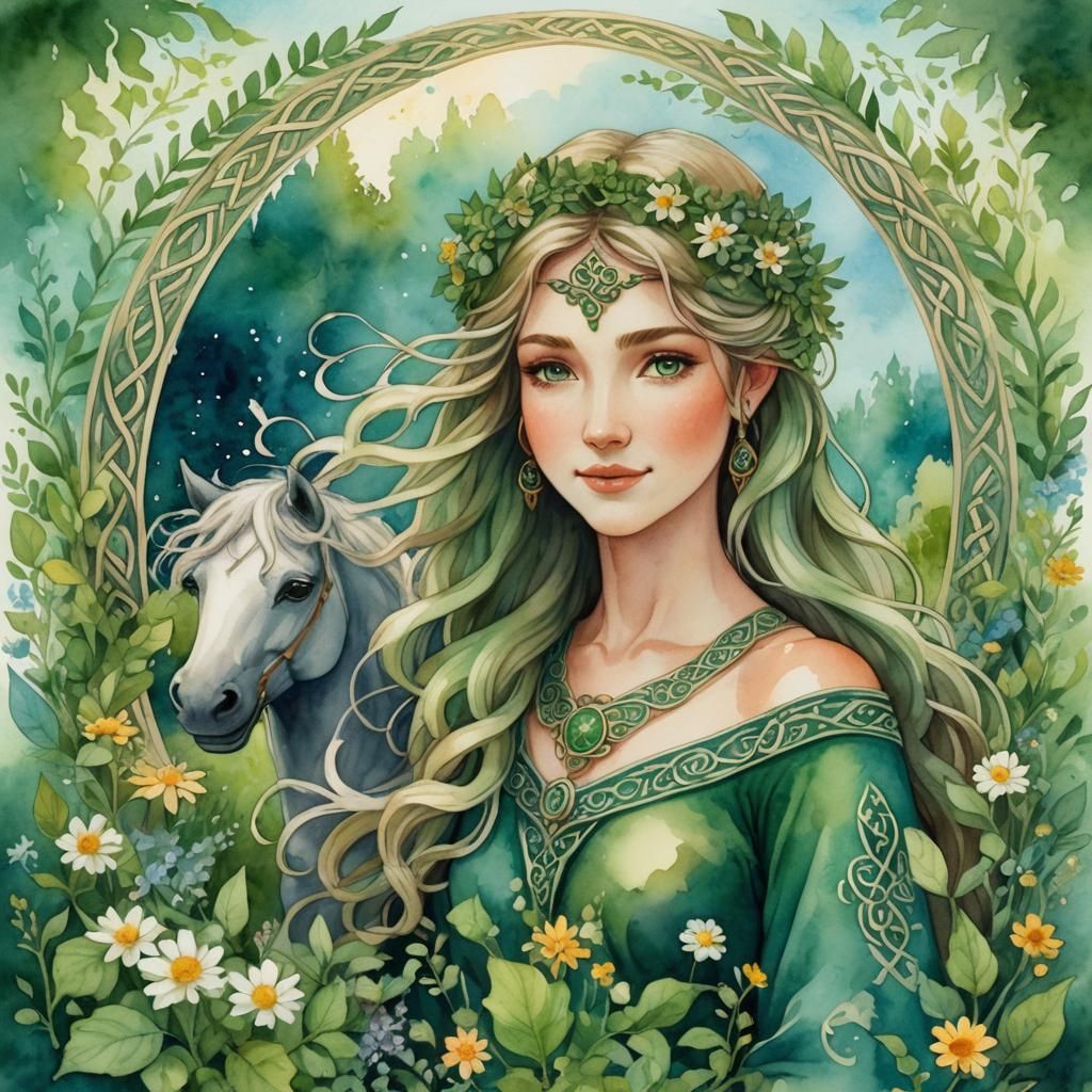 Epona: Celtic Goddess in Watercolor Style
