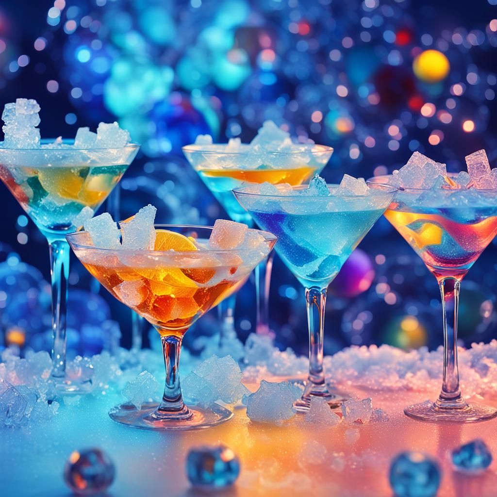 Abstract Winter Cocktails in Surrealist Pop Art Style