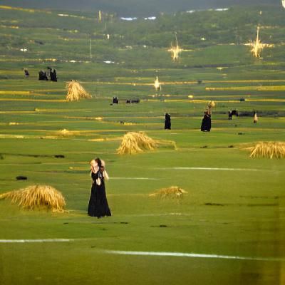Woman in Black Dress Crying in Golden Field