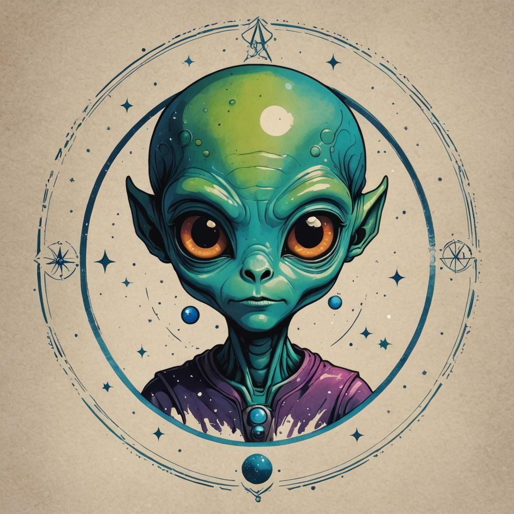 Minimalist Alien Logo in Astrological Circle