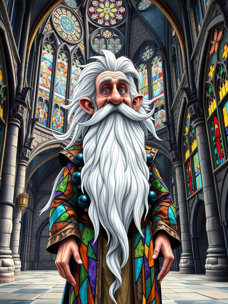 Eccentric Medieval Knight in Whimsical Stained Glass