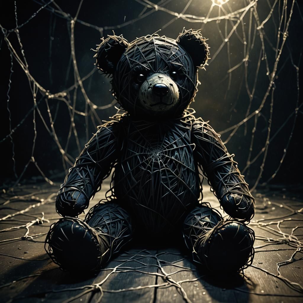 Eerie Dark Fantasy: Tattered Teddy Bear Illustration