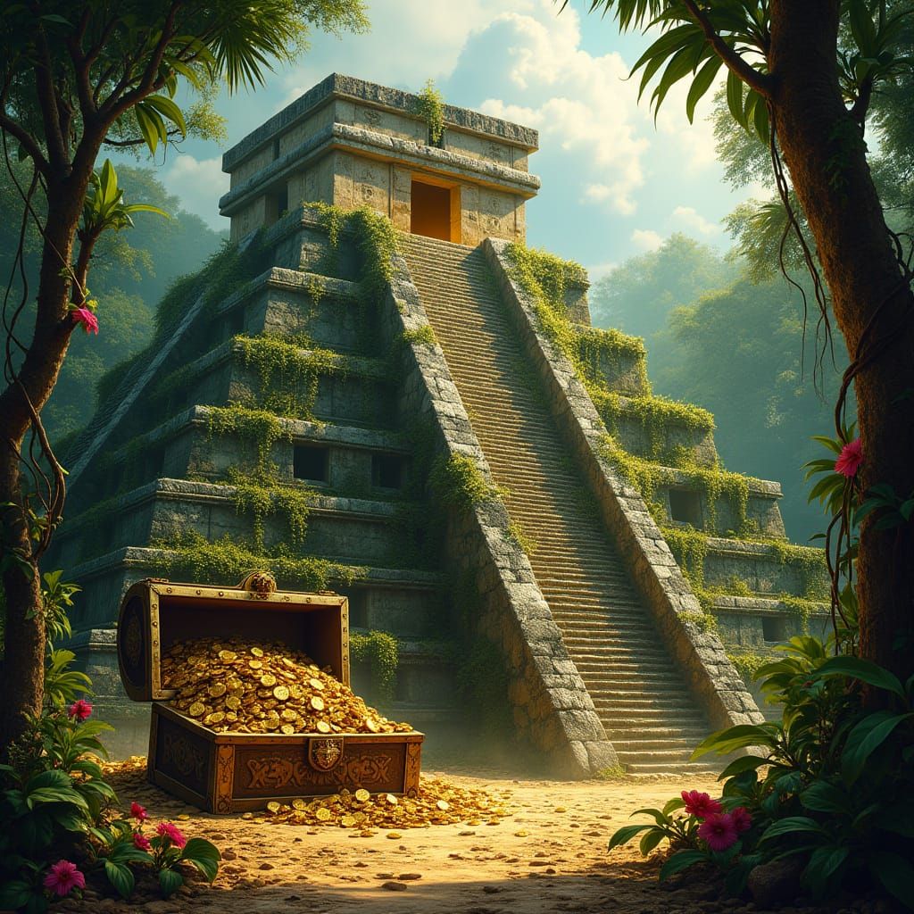 Mayan Pyramid Treasure Trove in Matte Painting Style