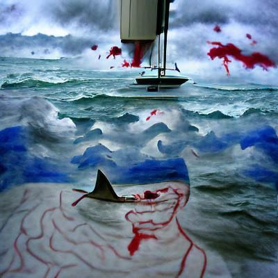 Sailboat in Peril: Sharks and Approaching Storm