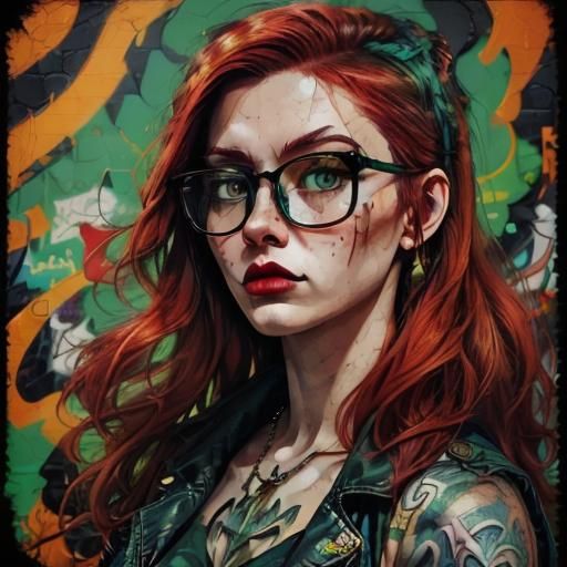 Punk Woman Graffiti Mural in Detailed Matte Style