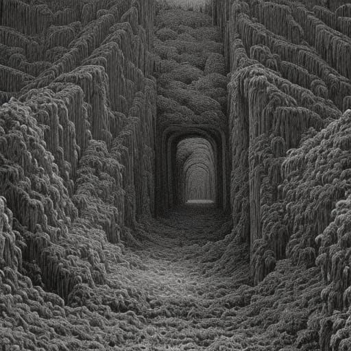 Horror Hedge Maze in Doré and Rutkowski Style